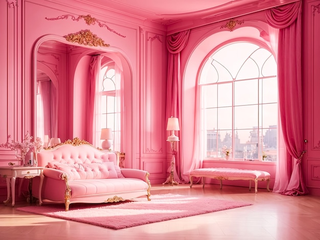 Chambre rose élégante