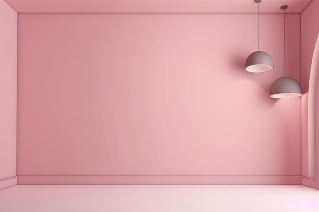 Une chambre rose avec une lampe suspendue au plafond et un mur blanc qui dit "je t'aime"