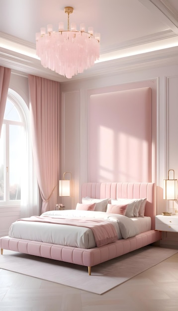 La chambre rose de luxe est rose.