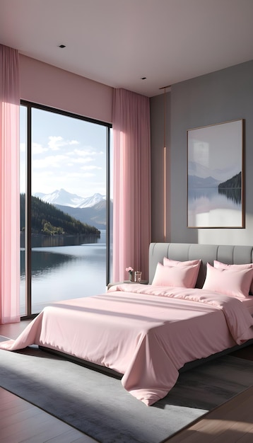 La chambre rose de luxe est rose.