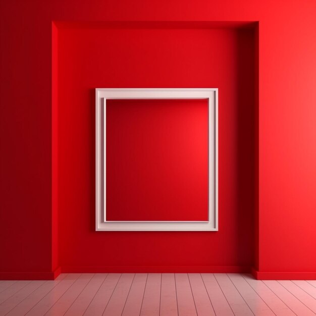 Une chambre rouge avec un cadre blanc dedans