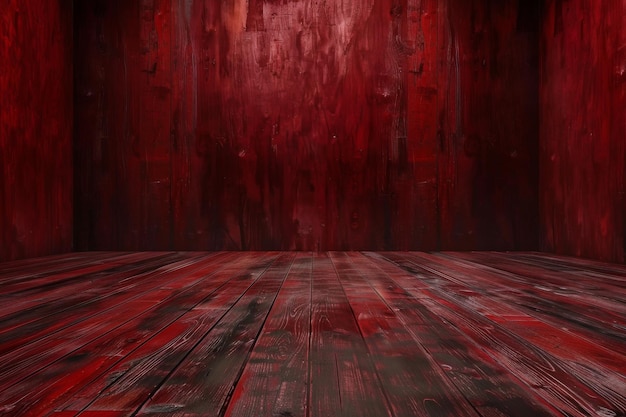 Chambre rouge avec plancher de bois et murs rouges