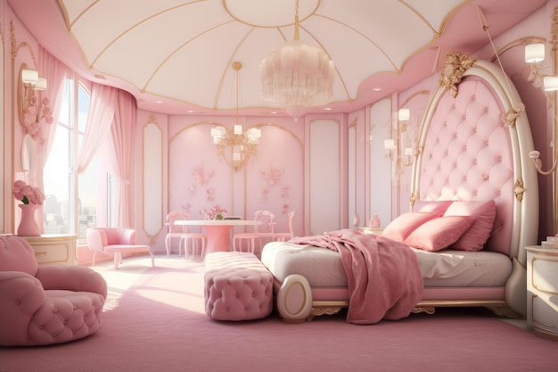 La chambre royale de la princesse est rose.