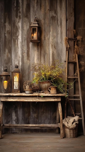 Photo une chambre rustique avec une échelle.