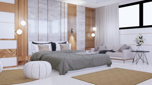 Chambre et style Loft moderne, concept minimaliste de chambre confortable