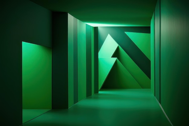 Une chambre verte avec un mur vert et une lumière verte qui dit 'a' dessus