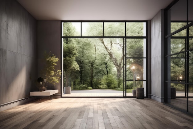 Chambre vide de loft contemporaine moderne avec porte ouverte
