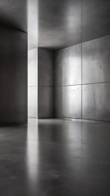 Chambre vide minimaliste avec mur gris rendu 3D