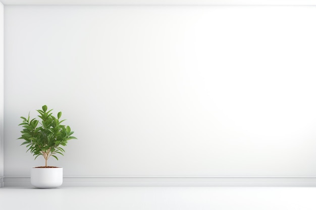 Chambre vide avec une plante dans un pot blanc