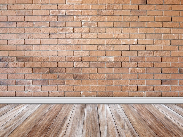 Chambre vintage intérieur avec mur de briques et fond de plancher en bois