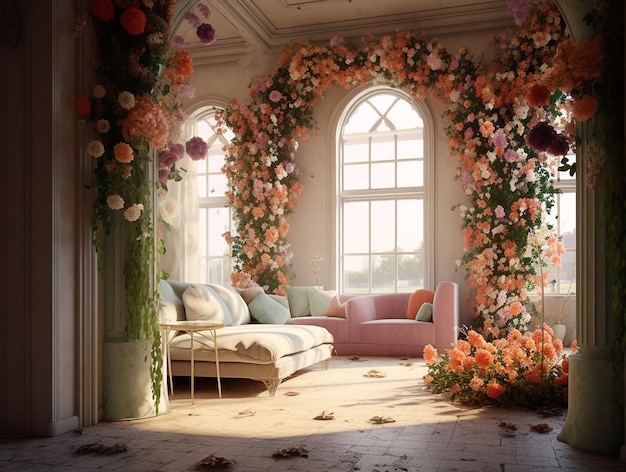 Chambre voûtée pleine de fleurs de style vintage