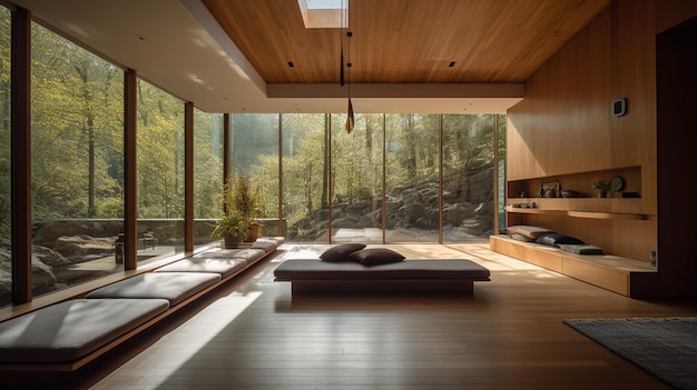 Une chambre avec vue sur la forêt