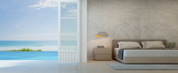 Chambre avec vue sur la mer et terrasse dans la maison de luxe