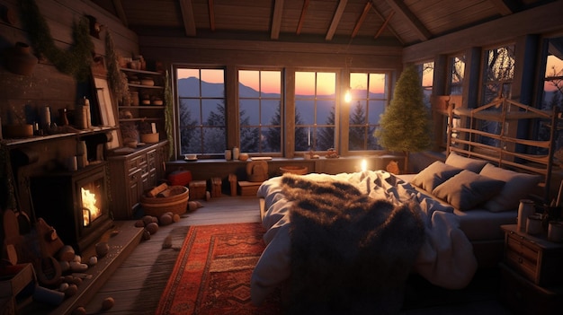 Une chambre avec vue sur les montagnes