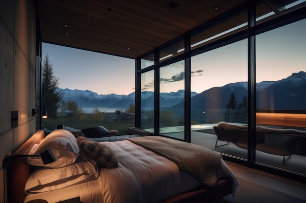 Une chambre avec vue sur les montagnes