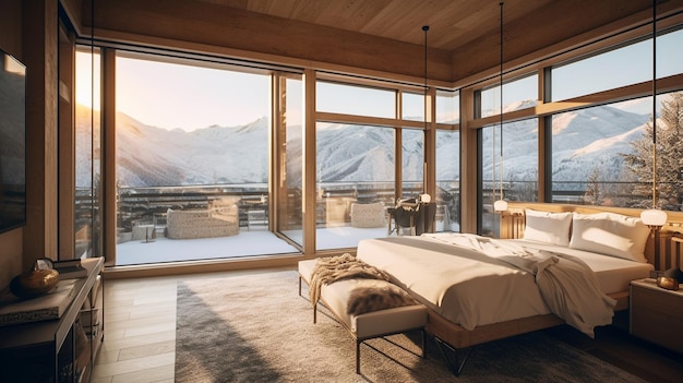 Une chambre avec vue sur les montagnes