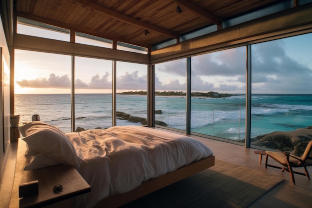 Une chambre avec vue sur l'océan et l'océan.