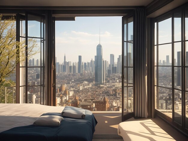 Une chambre avec vue sur la ville