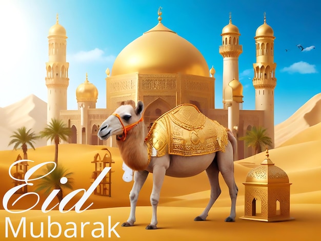 Photo un chameau avec un chameau dessus et une mosquée en arrière-plan