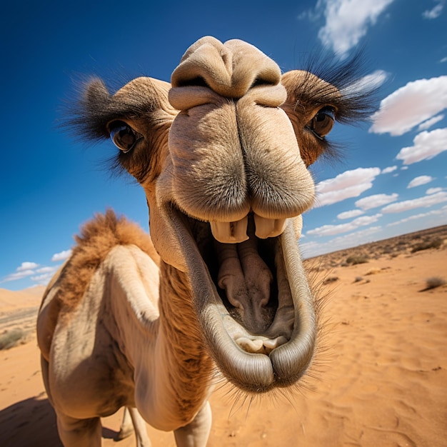 Un chameau dans le désert, un portrait drôle.