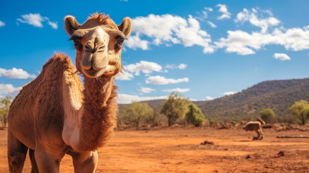 Photo un chameau joyeux et optimiste dans le désert australien