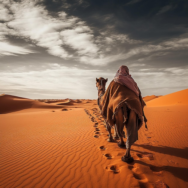 Un chameau voyageant dans le désert du Sahara.