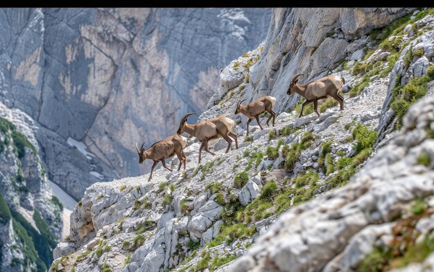 Photo le chamois sur les sentiers étroits des montagnes