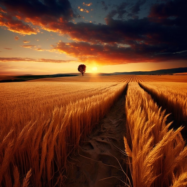 Champ de blé au coucher du soleil