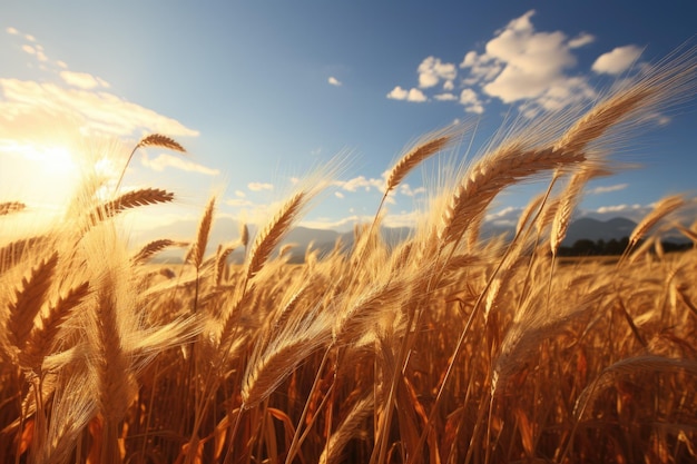 Champ de blé aux épis mûrs se balançant dans le vent d'été