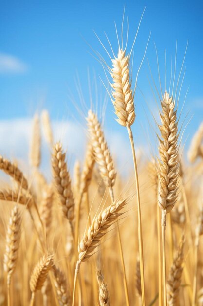 un champ de blé avec un ciel bleu en arrière-plan