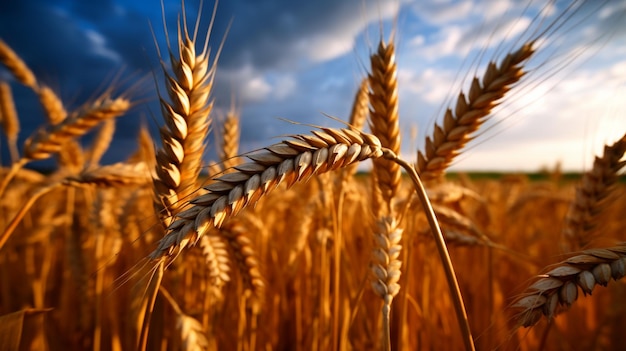 Un champ de blé avec un ciel bleu en arrière-plan