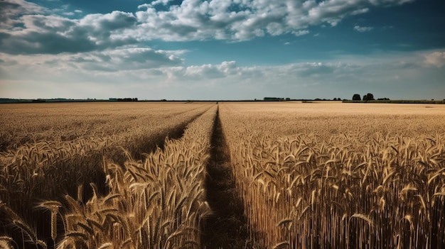 Un champ de blé avec un ciel bleu en arrière-plan