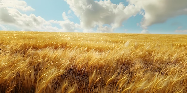 Champ de blé et ciel bleu avec des nuages Riches récoltes Concept Ai généré