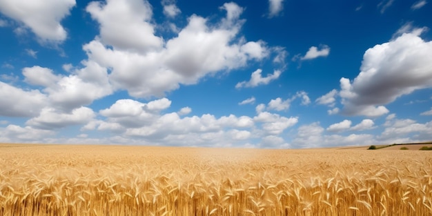 Un champ de blé contre un ciel bleu avec des nuages