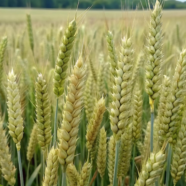 un champ de blé avec un domaine de blé en arrière-plan