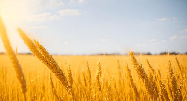 Un champ de blé doré avec un ciel bleu en arrière-plan