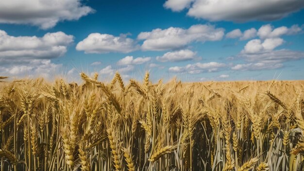 Un champ de blé doré avec un ciel bleu