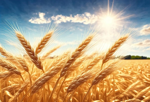 Un champ de blé doré contre un ciel bleu