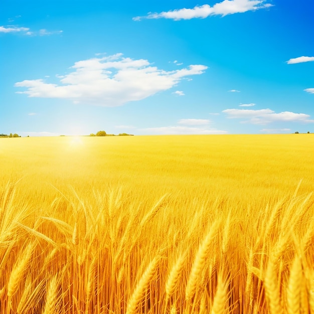 Champ de blé doré et journée ensoleillée générée par l'IA