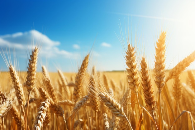 Champ de blé doré et journée d'été ensoleillée fond de ferme idéal pour le placement de produits et la publicité