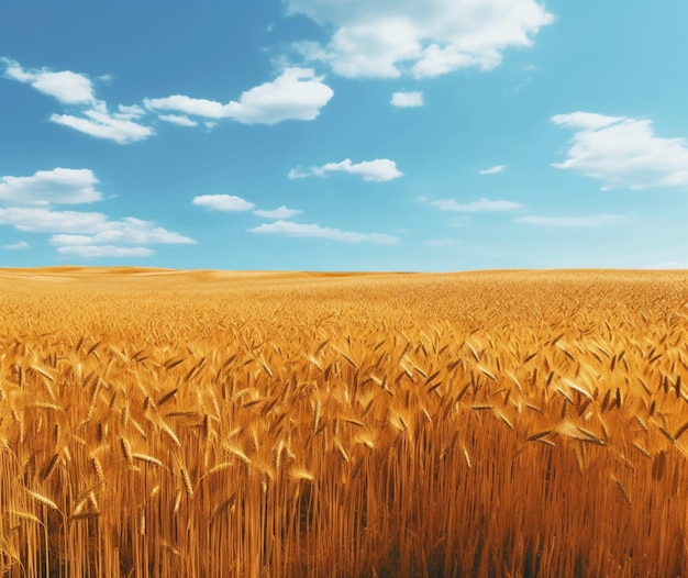 Un champ de blé doré sous un ciel bleu clair