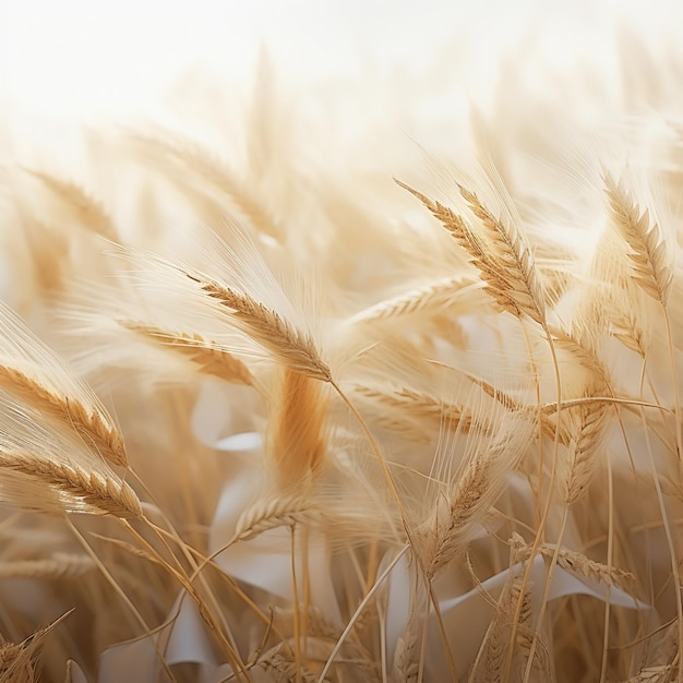 un champ de blé avec un fond blanc et un fond flou.