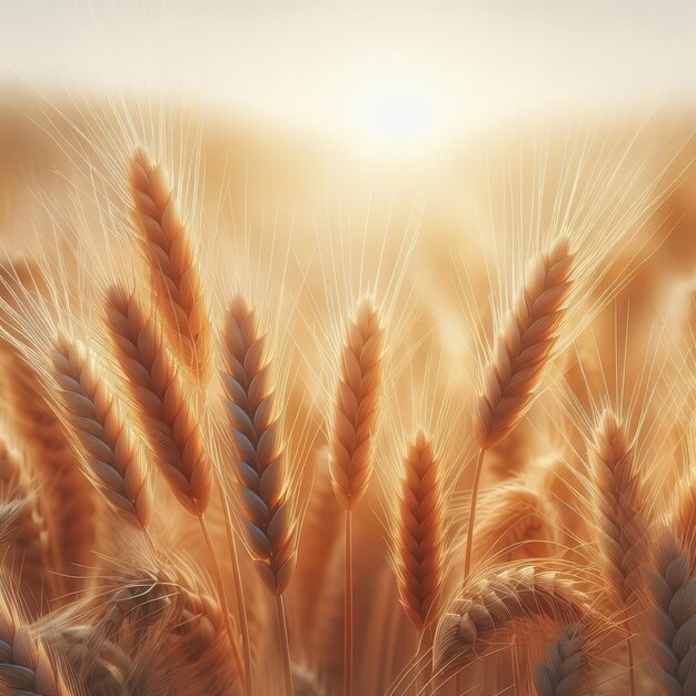 un champ de blé avec le soleil derrière lui