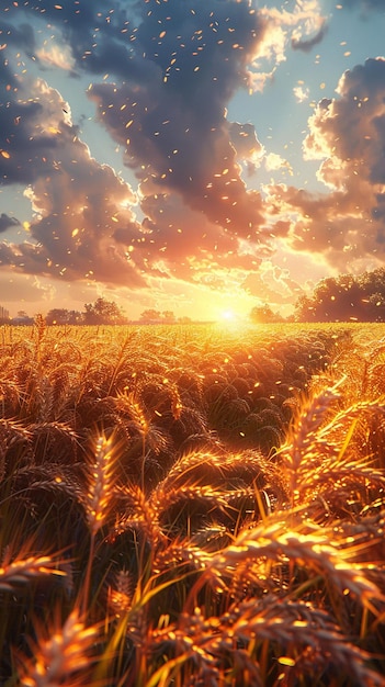 Photo un champ de blé avec le soleil derrière lui