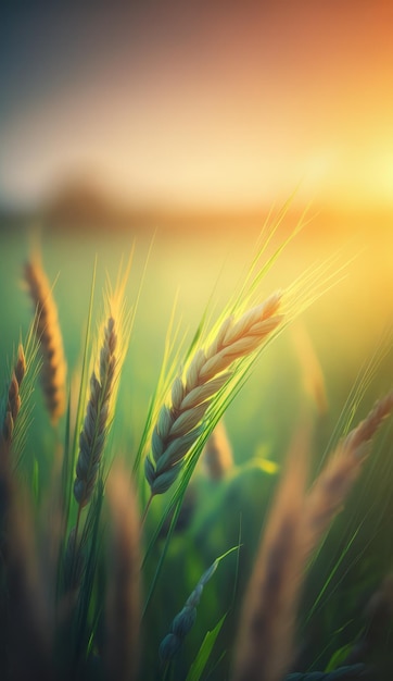 Un champ de blé avec le soleil qui brille dessus