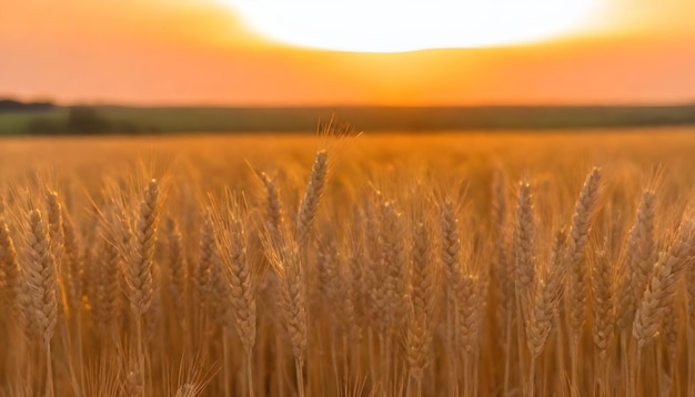 Photo un champ de blé avec le soleil qui se couche derrière lui