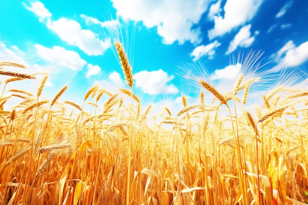 champ de blé sous le ciel bleu