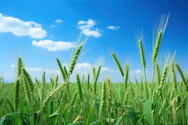 Un champ de blé vert sur le fond bleu du ciel