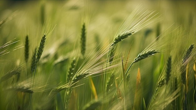 Un champ de blé vert avec le mot blé dessus