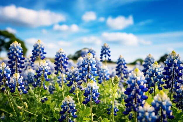 Photo un champ de bluebonnets en fleurs